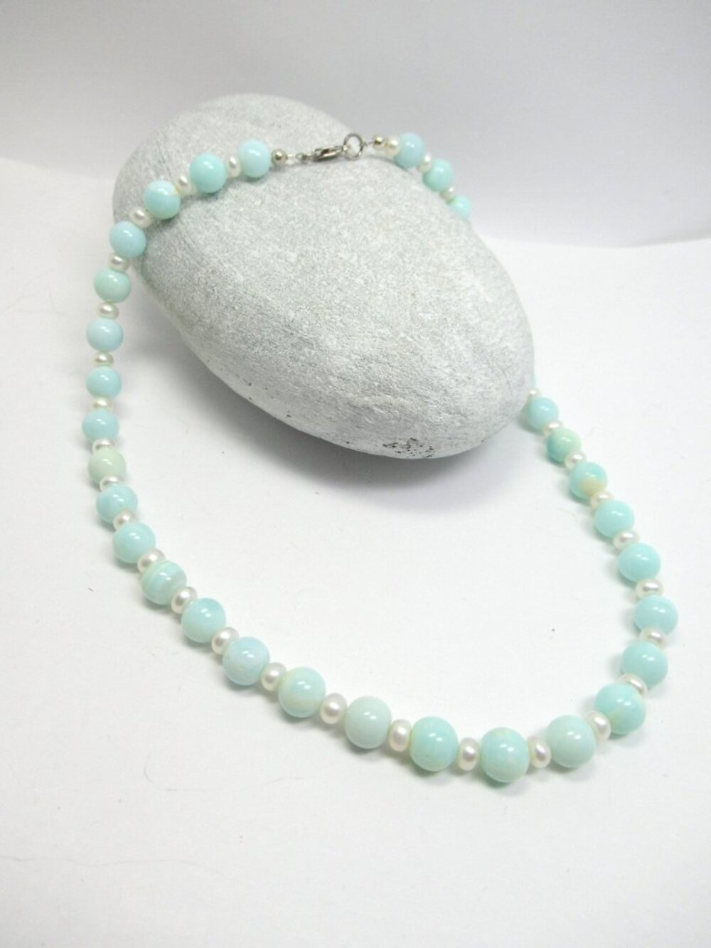 Peruvian opal and freshwater pearl necklace